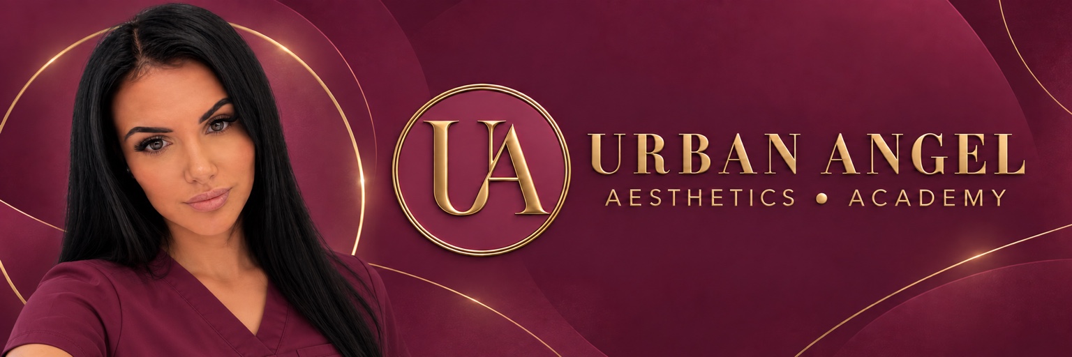 Urban Angel Aesthetics and Academy berry-and-gold artwork featuring Lorah Davey